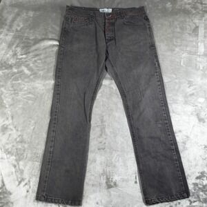 Orisue Jeans Mens 34x29.5 Gray Straight Denim Red Stitching Skater Y2K